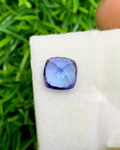 Natural Bi Color Tanzanite 1.54 Carat 6.8x6.8 MM Cushion Shape Faceted Gemstone