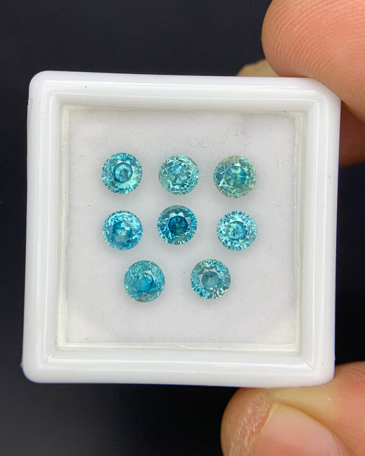 Natural Cambodian Blue Zircon Lot 3.89 Carat 4x4 MM Round Shape Faceted Gemstone 8 Piece Lot 