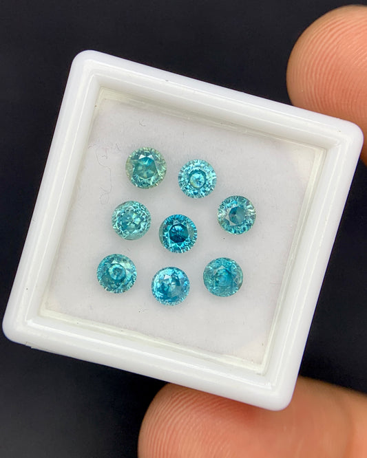 Natural Cambodian Blue Zircon Lot 3.89 Carat 4x4 MM Round Shape Faceted Gemstone 8 Piece Lot 