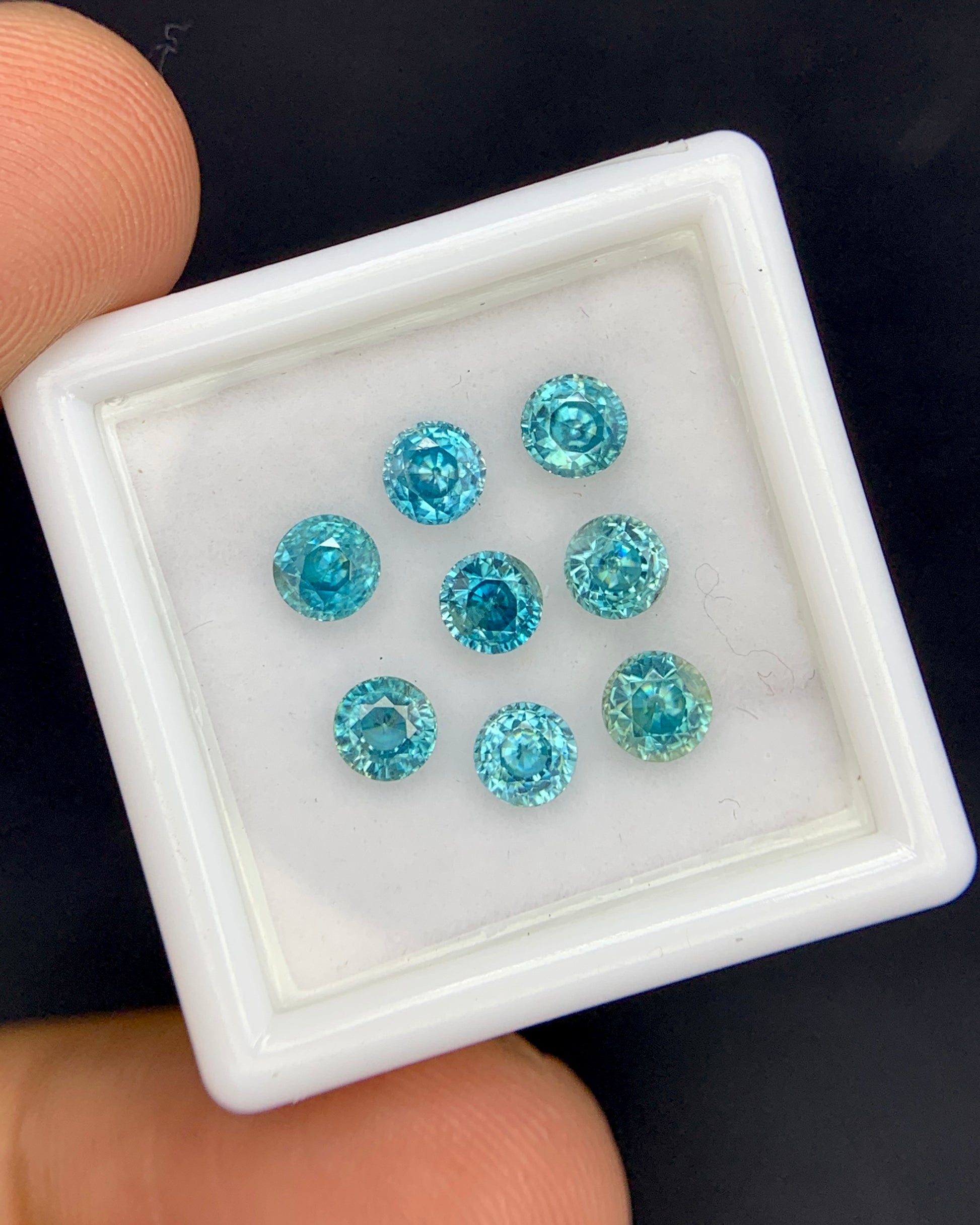 Natural Cambodian Blue Zircon Lot 3.89 Carat 4x4 MM Round Shape Faceted Gemstone 8 Piece Lot 