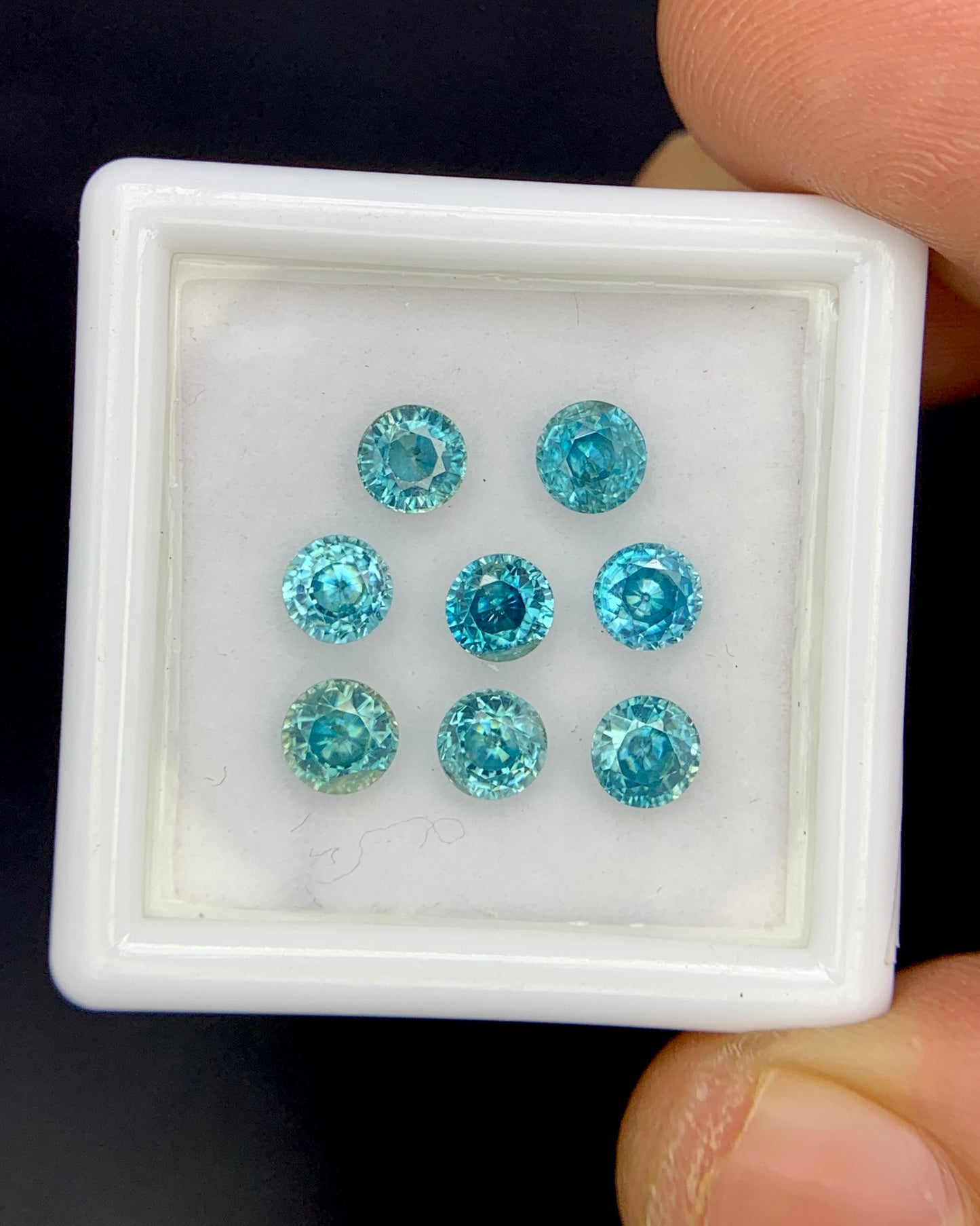 Natural Cambodian Blue Zircon Lot 3.89 Carat 4x4 MM Round Shape Faceted Gemstone 8 Piece Lot 