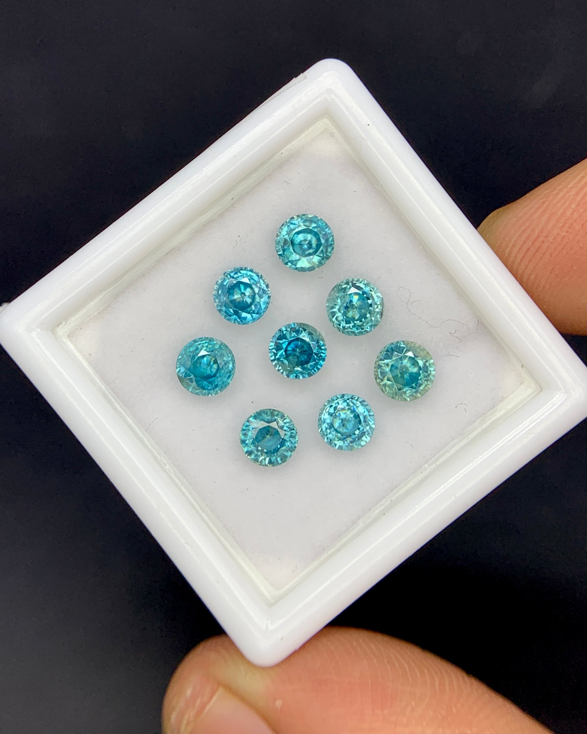 Natural Cambodian Blue Zircon Lot 3.89 Carat 4x4 MM Round Shape Faceted Gemstone 8 Piece Lot 
