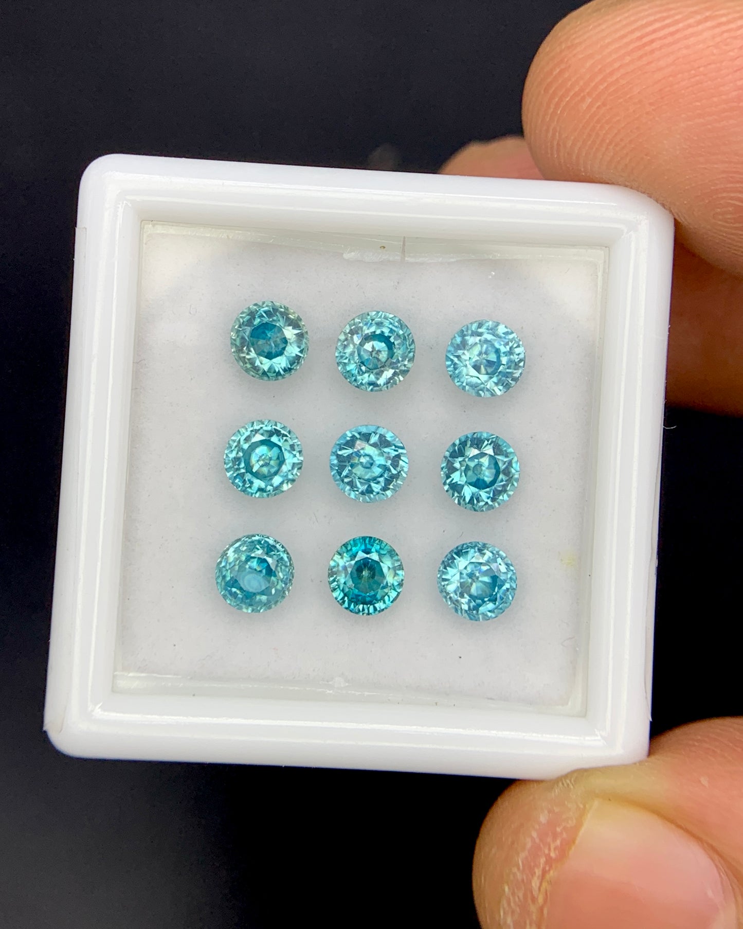 Natural Cambodian Blue Zircon Lot 4.47 Carat 4x4 MM Round Shape Faceted Gemstone 9 Piece Lot 