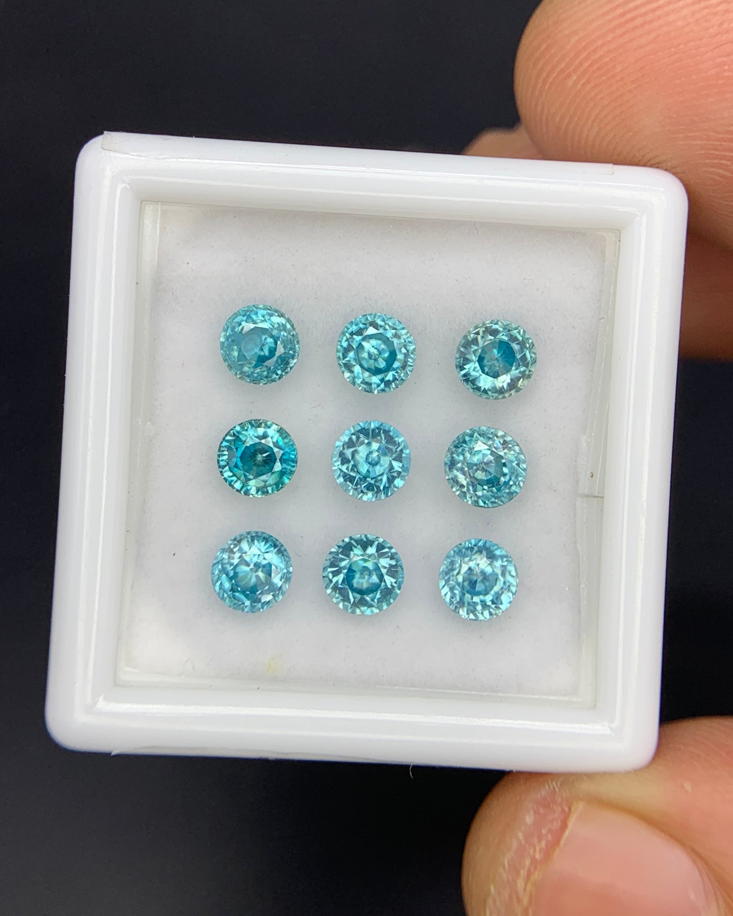 Natural Cambodian Blue Zircon Lot 4.47 Carat 4x4 MM Round Shape Faceted Gemstone 9 Piece Lot 