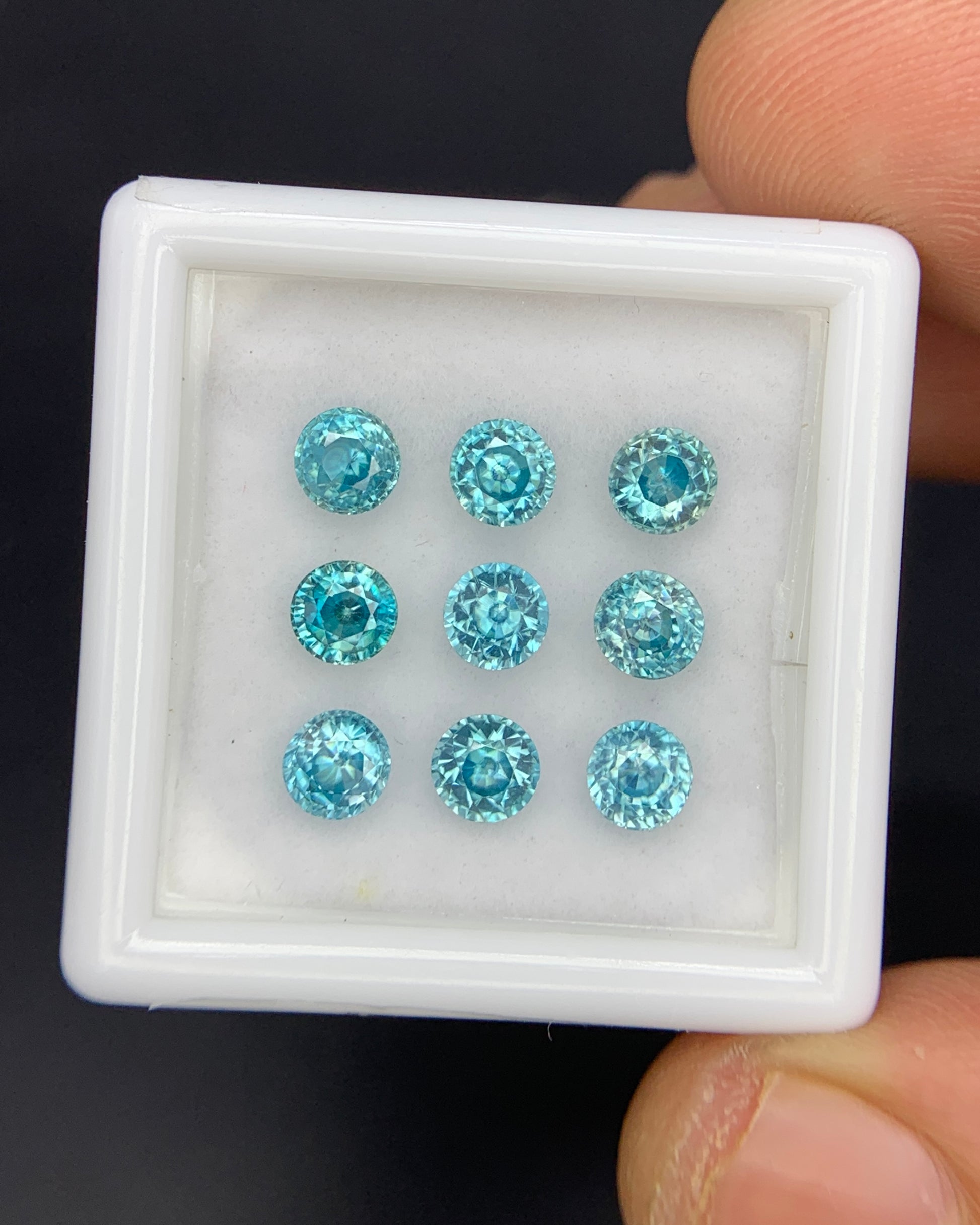Natural Cambodian Blue Zircon Lot 4.47 Carat 4x4 MM Round Shape Faceted Gemstone 9 Piece Lot 