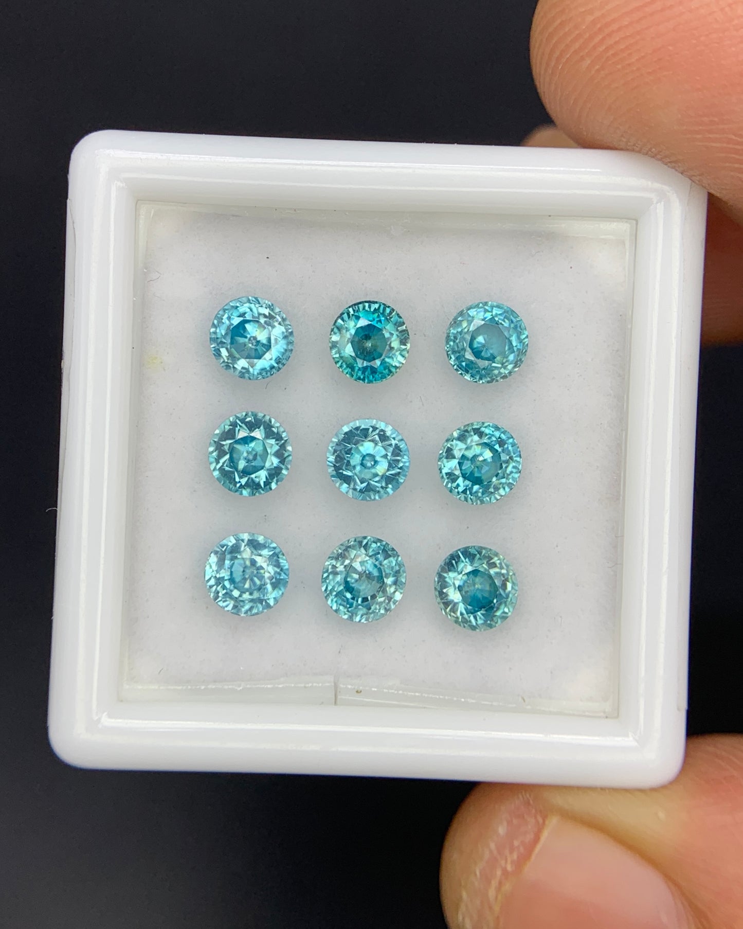 Natural Cambodian Blue Zircon Lot 4.47 Carat 4x4 MM Round Shape Faceted Gemstone 9 Piece Lot 