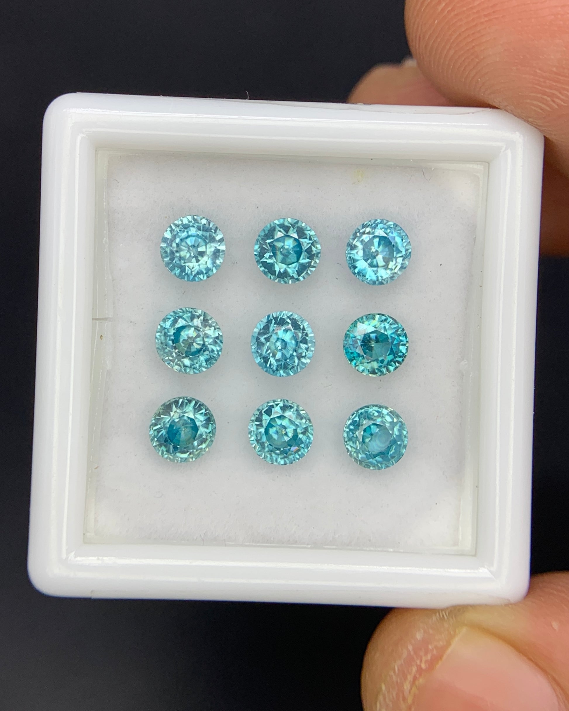Natural Cambodian Blue Zircon Lot 4.47 Carat 4x4 MM Round Shape Faceted Gemstone 9 Piece Lot 