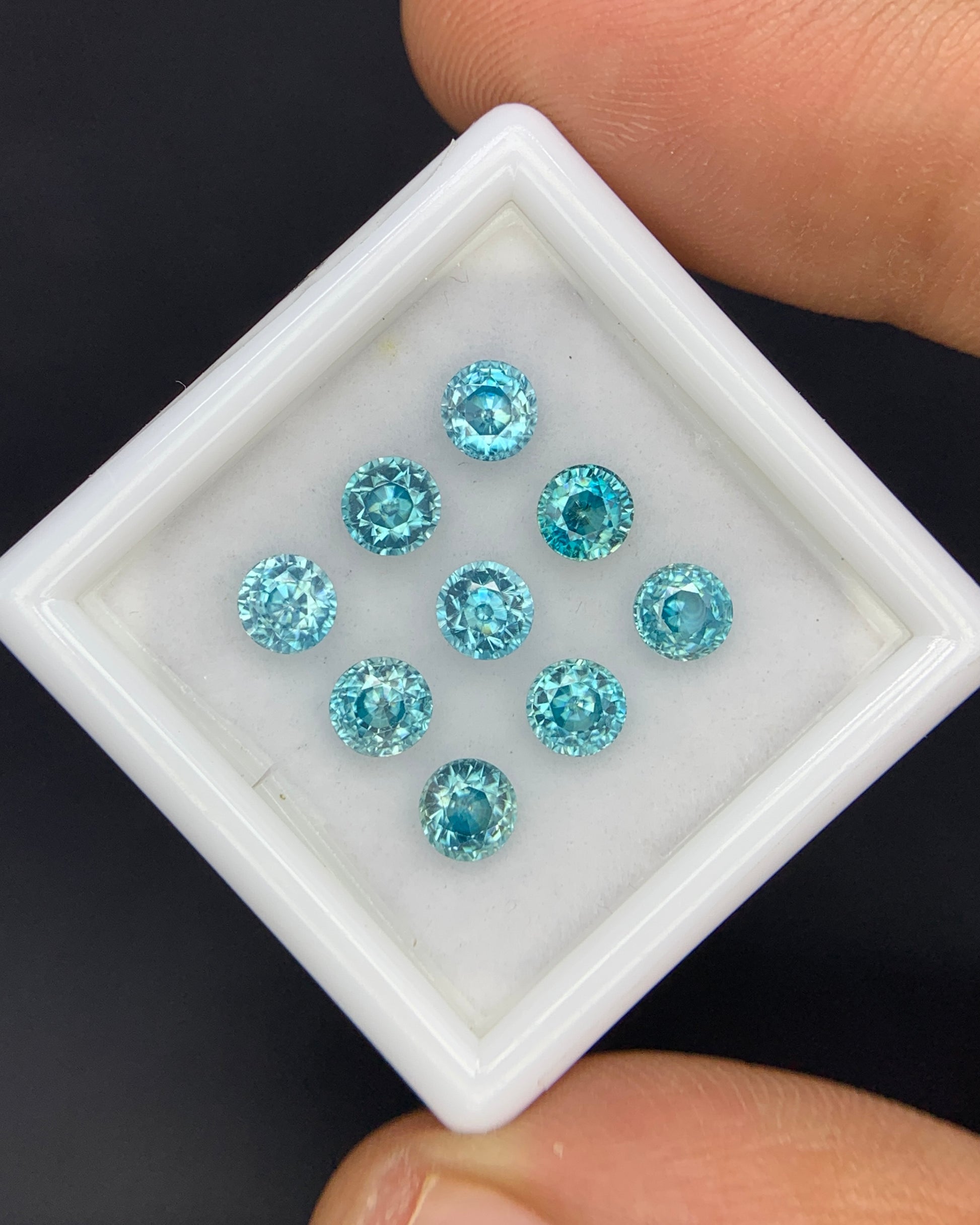 Natural Cambodian Blue Zircon Lot 4.47 Carat 4x4 MM Round Shape Faceted Gemstone 9 Piece Lot 