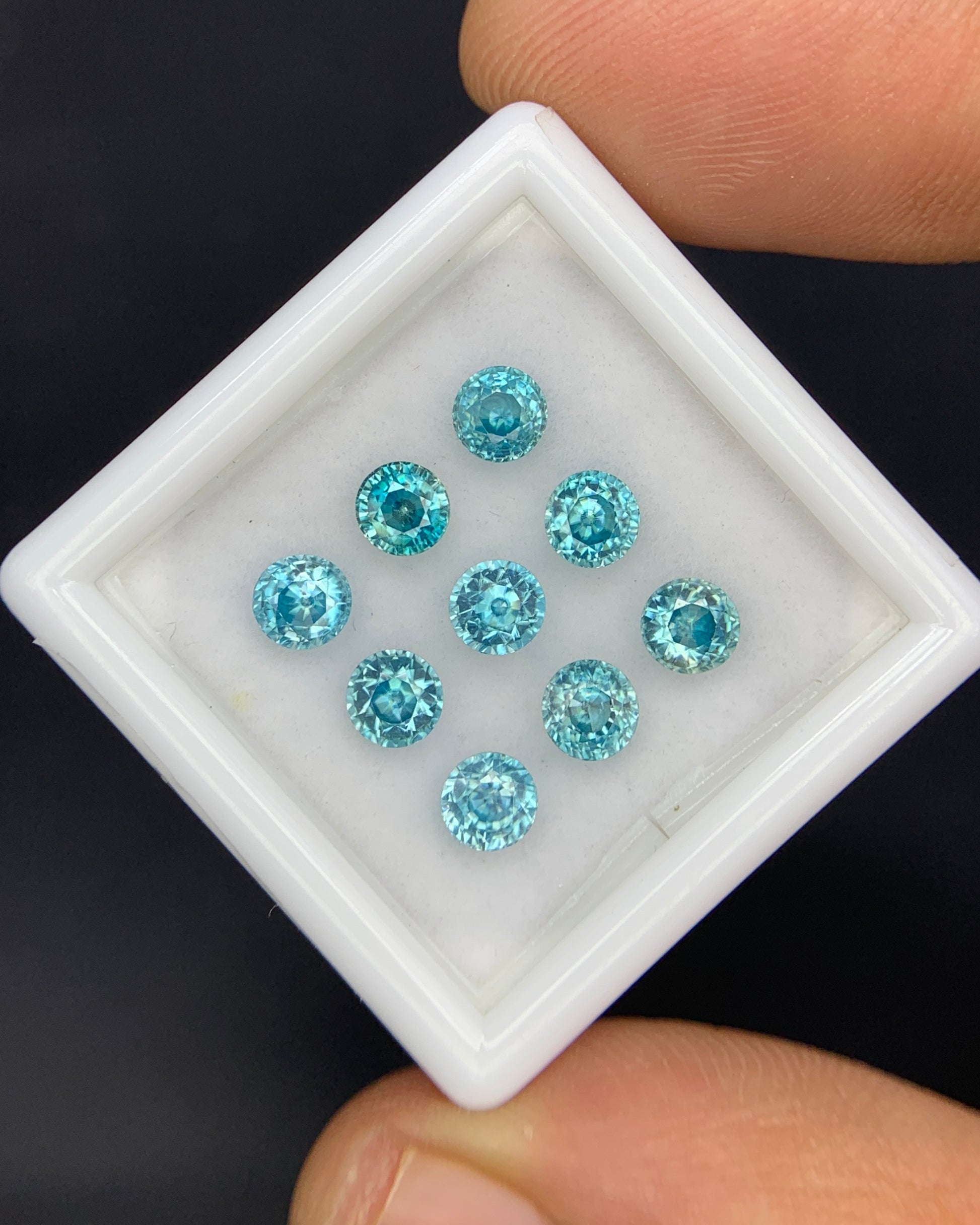 Natural Cambodian Blue Zircon Lot 4.47 Carat 4x4 MM Round Shape Faceted Gemstone 9 Piece Lot 