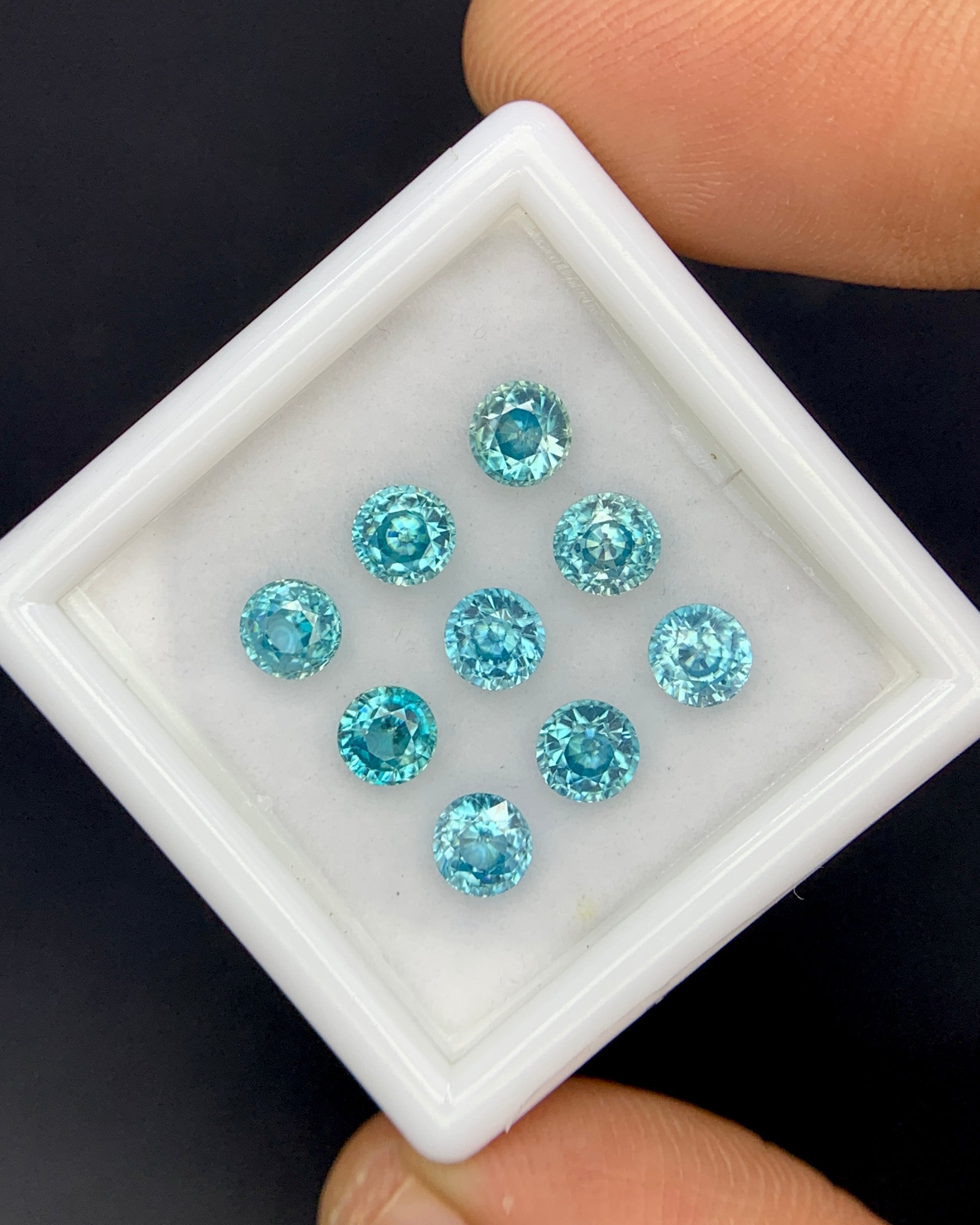 Natural Cambodian Blue Zircon Lot 4.47 Carat 4x4 MM Round Shape Faceted Gemstone 9 Piece Lot 