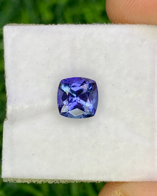 Natural Bi Color Tanzanite 1.28 Carat 6.3x6.3 MM Cushion Shape Faceted Gemstone