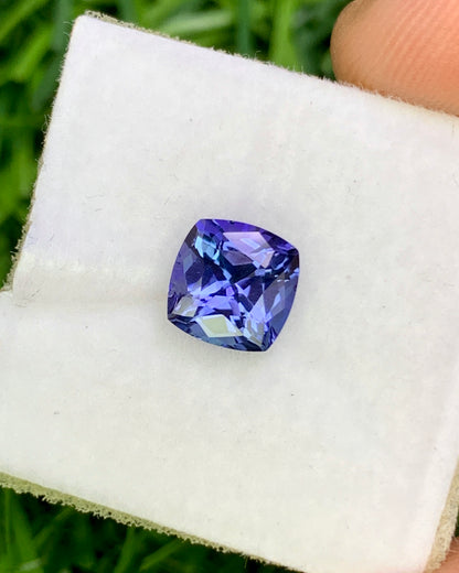 Natural Bi Color Tanzanite 1.28 Carat 6.3x6.3 MM Cushion Shape Faceted Gemstone