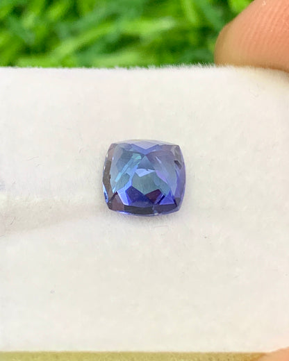 Natural Bi Color Tanzanite 1.28 Carat 6.3x6.3 MM Cushion Shape Faceted Gemstone