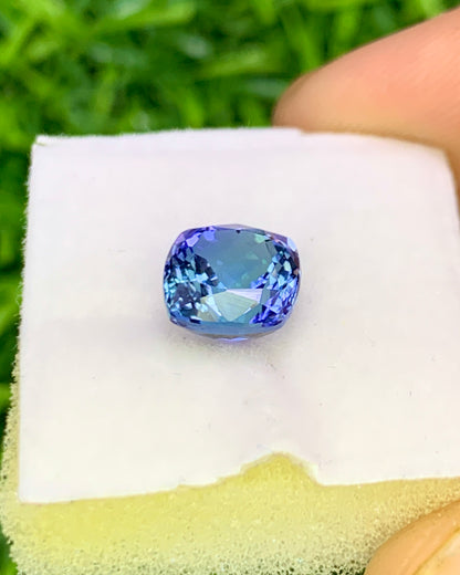 Natural Bi Color Tanzanite 2.40 Carat 7.3x7.3 MM Cushion Shape Faceted Gemstone