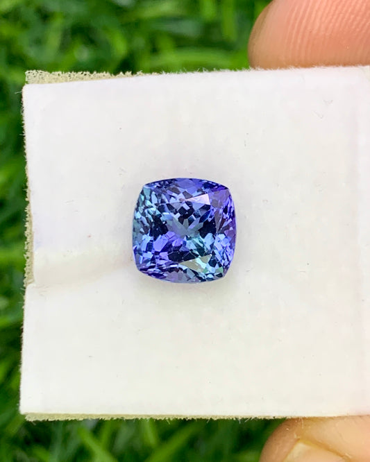 Natural Bi Color Tanzanite 2.40 Carat 7.3x7.3 MM Cushion Shape Faceted Gemstone