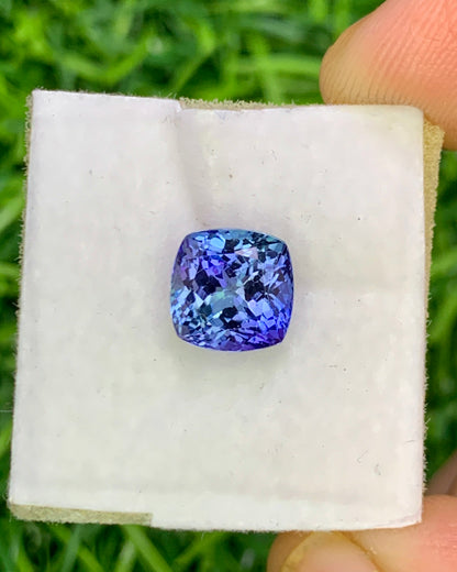 Natural Bi Color Tanzanite 2.40 Carat 7.3x7.3 MM Cushion Shape Faceted Gemstone