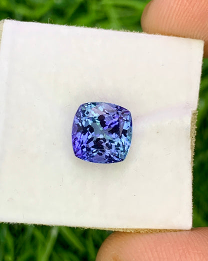 Natural Bi Color Tanzanite 2.40 Carat 7.3x7.3 MM Cushion Shape Faceted Gemstone