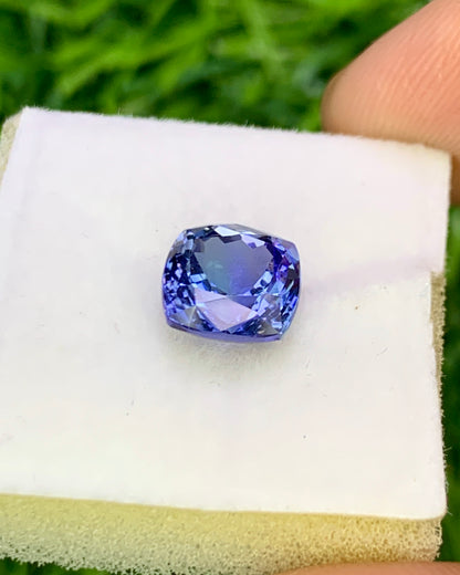 Natural Bi Color Tanzanite 2.40 Carat 7.3x7.3 MM Cushion Shape Faceted Gemstone