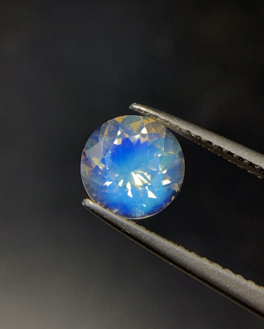 Natural Blue Fire Rainbow Moonstone 1.51 Carat 7.5x7.5 MM Round Shape Faceted Gemstone 