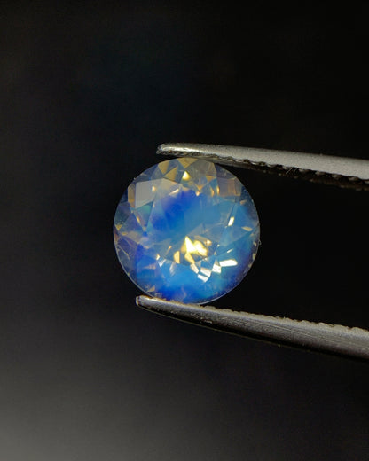 Natural Blue Fire Rainbow Moonstone 1.51 Carat 7.5x7.5 MM Round Shape Faceted Gemstone 