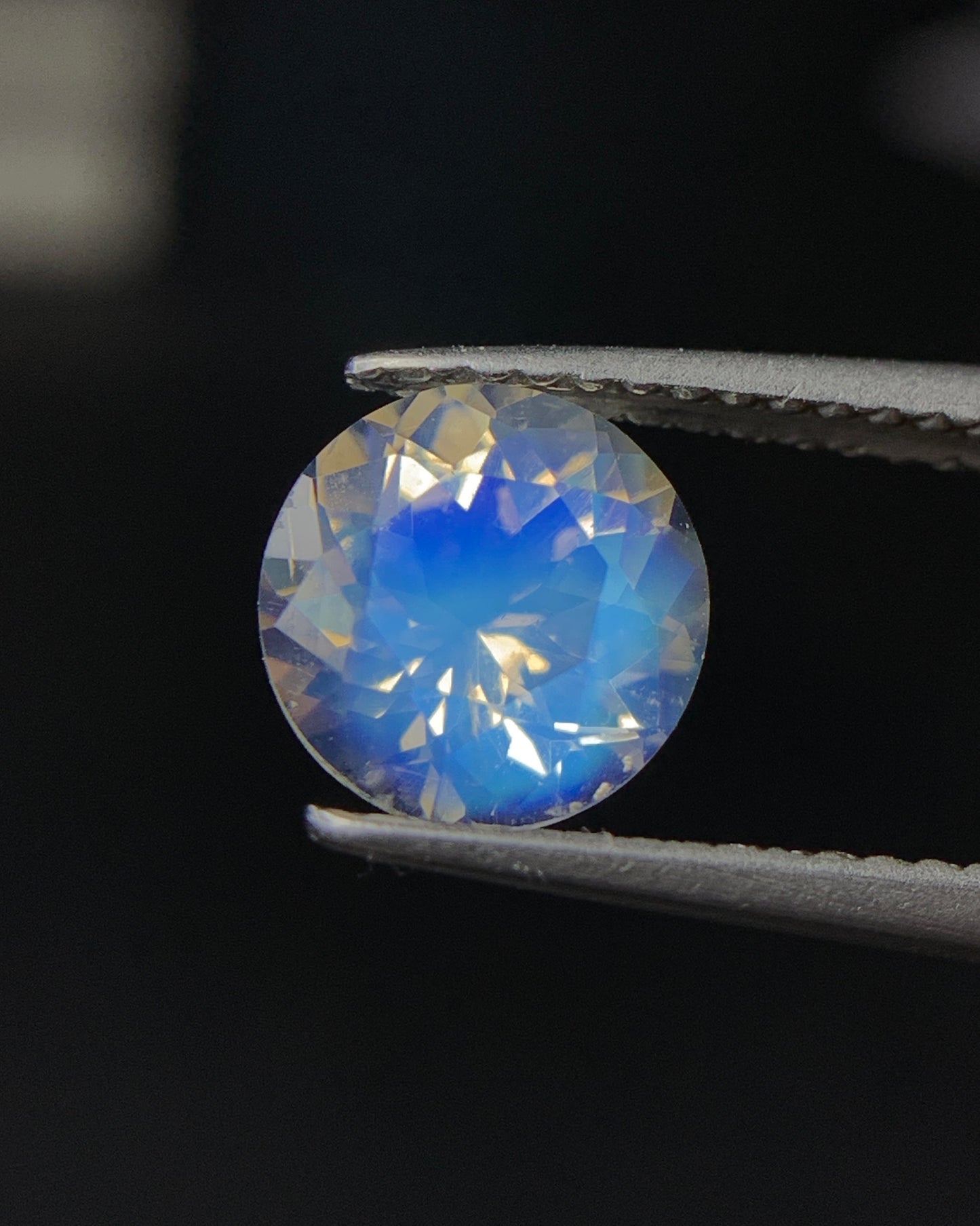 Natural Blue Fire Rainbow Moonstone 1.51 Carat 7.5x7.5 MM Round Shape Faceted Gemstone 
