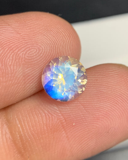 Natural Blue Fire Rainbow Moonstone 1.51 Carat 7.5x7.5 MM Round Shape Faceted Gemstone