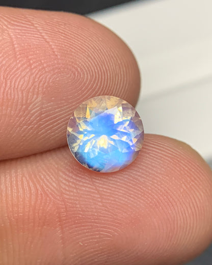 Natural Blue Fire Rainbow Moonstone 1.51 Carat 7.5x7.5 MM Round Shape Faceted Gemstone 