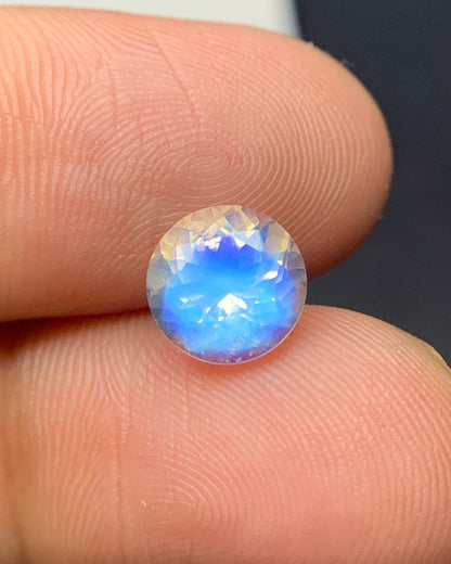 Natural Blue Fire Rainbow Moonstone 1.51 Carat 7.5x7.5 MM Round Shape Faceted Gemstone 