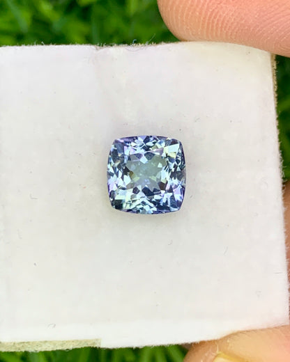 Natural Bi Color Tanzanite 1.74 Carat 6.6x6.6 MM Cushion Shape Faceted Gemstone