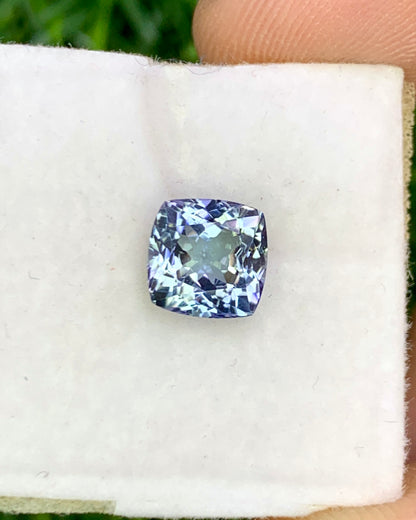 Natural Bi Color Tanzanite 1.74 Carat 6.6x6.6 MM Cushion Shape Faceted Gemstone