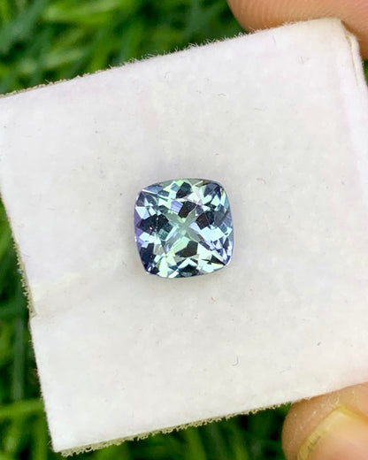 Natural Bi Color Tanzanite 1.38 Carat 6.5x6.5 MM Cushion Shape Faceted Gemstone