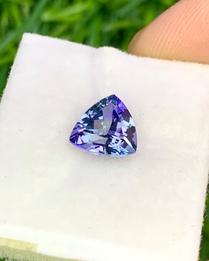 Natural Bi Color Tanzanite 1.38 Carat 7.8x7.8 MM Trillion Shape Faceted Gemstone