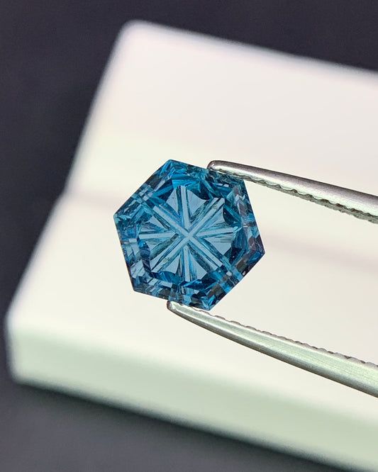 Natural London Blue Topaz 1.97 Carat 7.2x7.2 MM Hexagon Shape Starbrite Cut Faceted Gemstone 