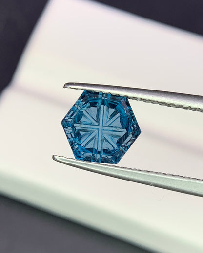 Natural London Blue Topaz 1.97 Carat 7.2x7.2 MM Hexagon Shape Starbrite Cut Faceted Gemstone 