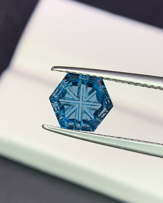 Natural London Blue Topaz 1.97 Carat 7.2x7.2 MM Hexagon Shape Starbrite Cut Faceted Gemstone 