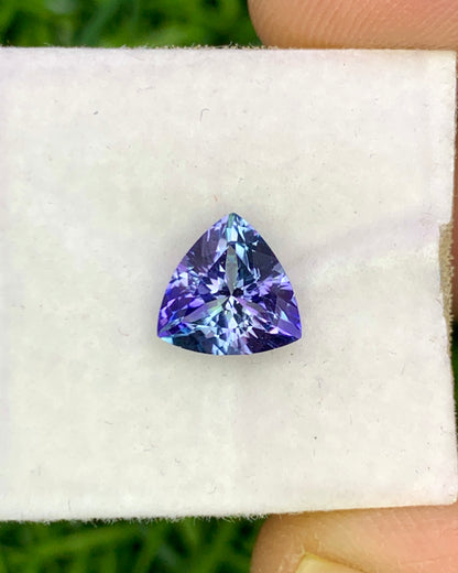 Natural Bi Color Tanzanite 1.38 Carat 7.8x7.8 MM Trillion Shape Faceted Gemstone