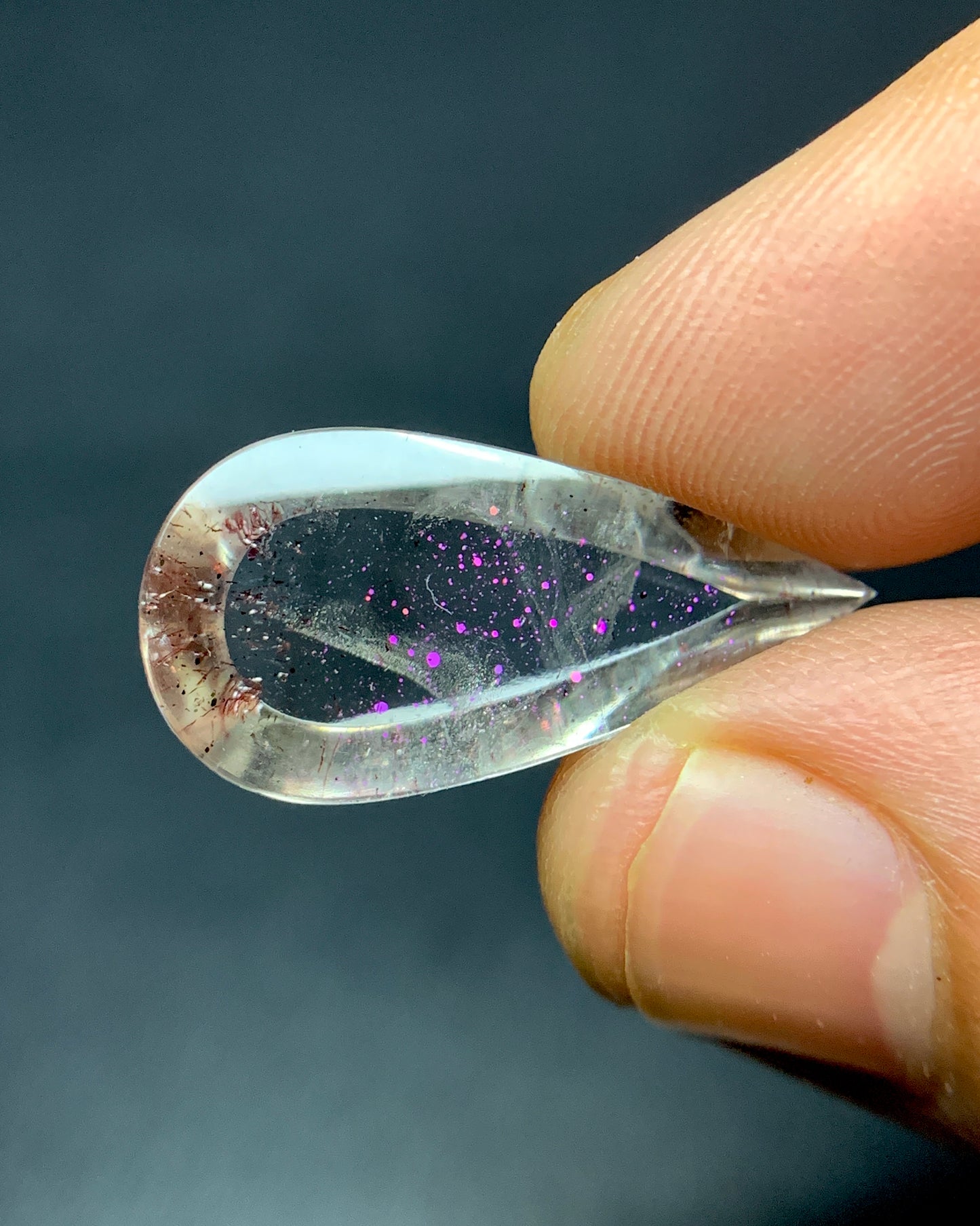 Natural Rare Pink Fire Quartz 8.48 Carat 23x11.6 MM Pear Shape Covellite Quartz Gemstone from Brazil 