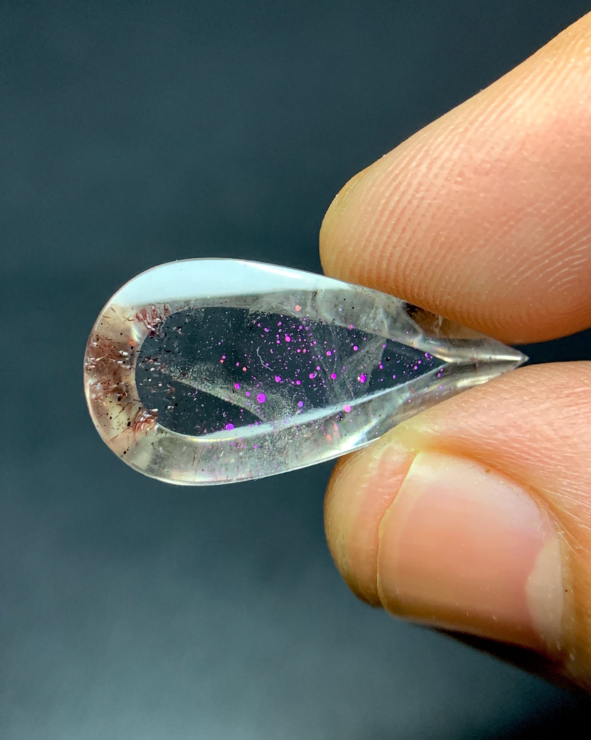 Natural Rare Pink Fire Quartz 8.48 Carat 23x11.6 MM Pear Shape Covellite Quartz Gemstone from Brazil 