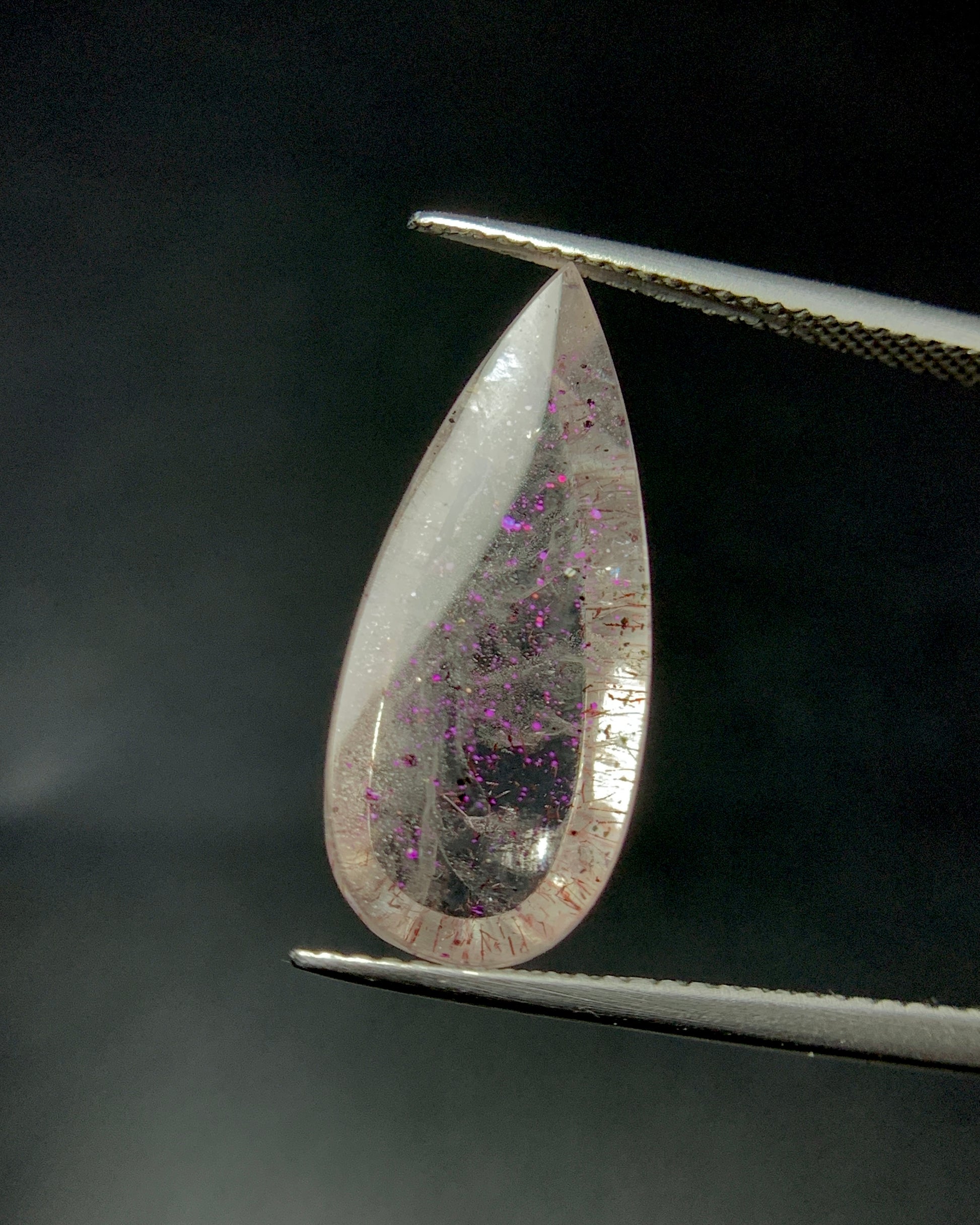 Natural Rare Pink Fire Quartz 8.29 Carat 22x9.3 MM Pear Shape Covellite Quartz Gemstone from Brazil 