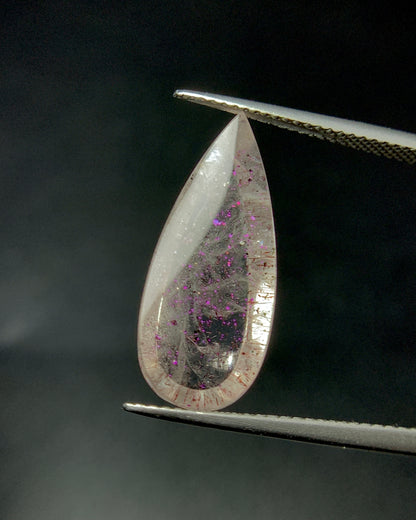 Natural Rare Pink Fire Quartz 8.29 Carat 22x9.3 MM Pear Shape Covellite Quartz Gemstone from Brazil 