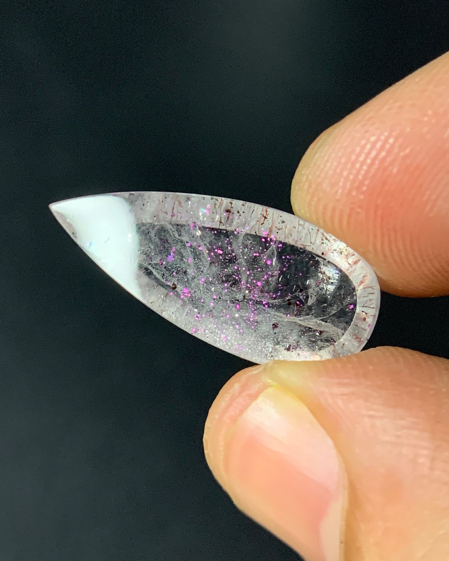 Natural Rare Pink Fire Quartz 8.29 Carat 22x9.3 MM Pear Shape Covellite Quartz Gemstone from Brazil 