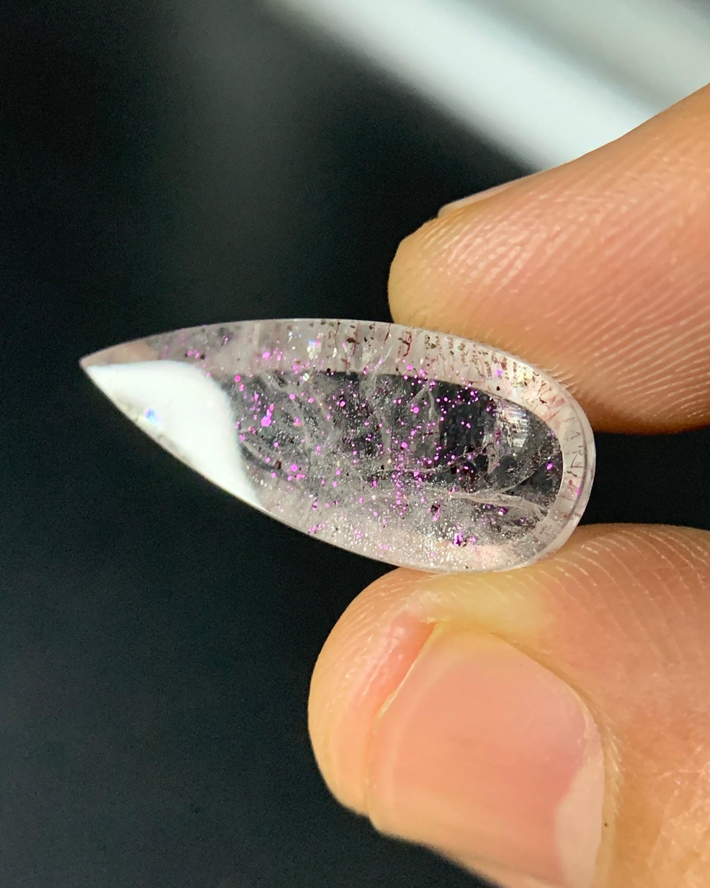 Natural Rare Pink Fire Quartz 8.29 Carat 22x9.3 MM Pear Shape Covellite Quartz Gemstone from Brazil 