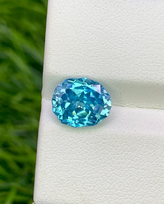 Natural Cambodian Blue Zircon 3.36 Carat 9x7.6 MM Fancy Shape Faceted Gemstone