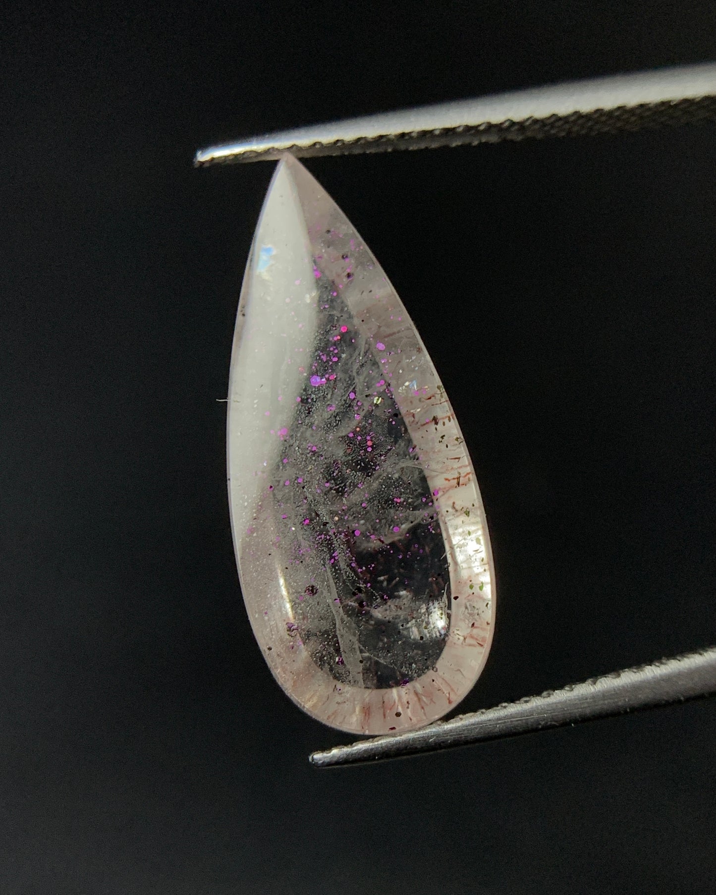 Natural Rare Pink Fire Quartz 8.29 Carat 22x9.3 MM Pear Shape Covellite Quartz Gemstone from Brazil 