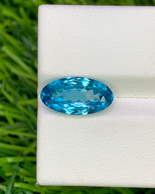 Natural Cambodian Blue Zircon 4.31 Carat 13.5x7 MM Oval Shape Faceted Gemstone