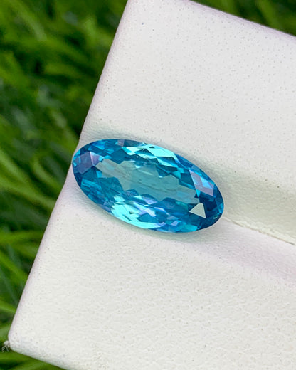 Natural Cambodian Blue Zircon 4.31 Carat 13.5x7 MM Oval Shape Faceted Gemstone