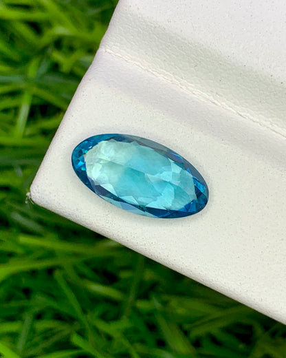 Natural Cambodian Blue Zircon 4.31 Carat 13.5x7 MM Oval Shape Faceted Gemstone