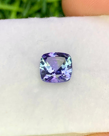 Natural Bi Color Tanzanite 1.25 Carat 6.5x6.5 MM Cushion Shape Faceted Gemstone