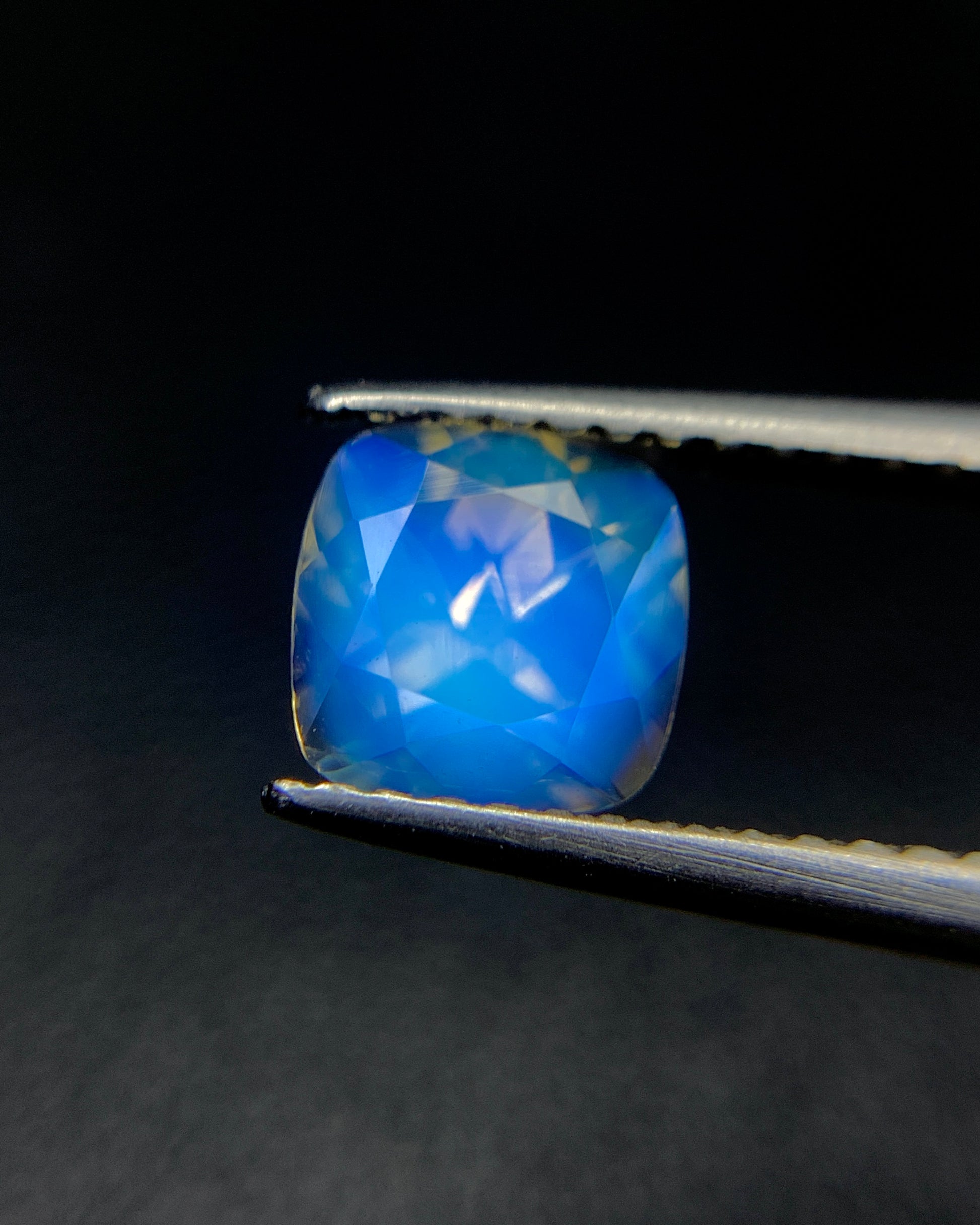 Natural Blue Fire Rainbow Moonstone 1.16 Carat 6.2x6.2 MM Cushion Shape Faceted Gemstone from Madagascar 