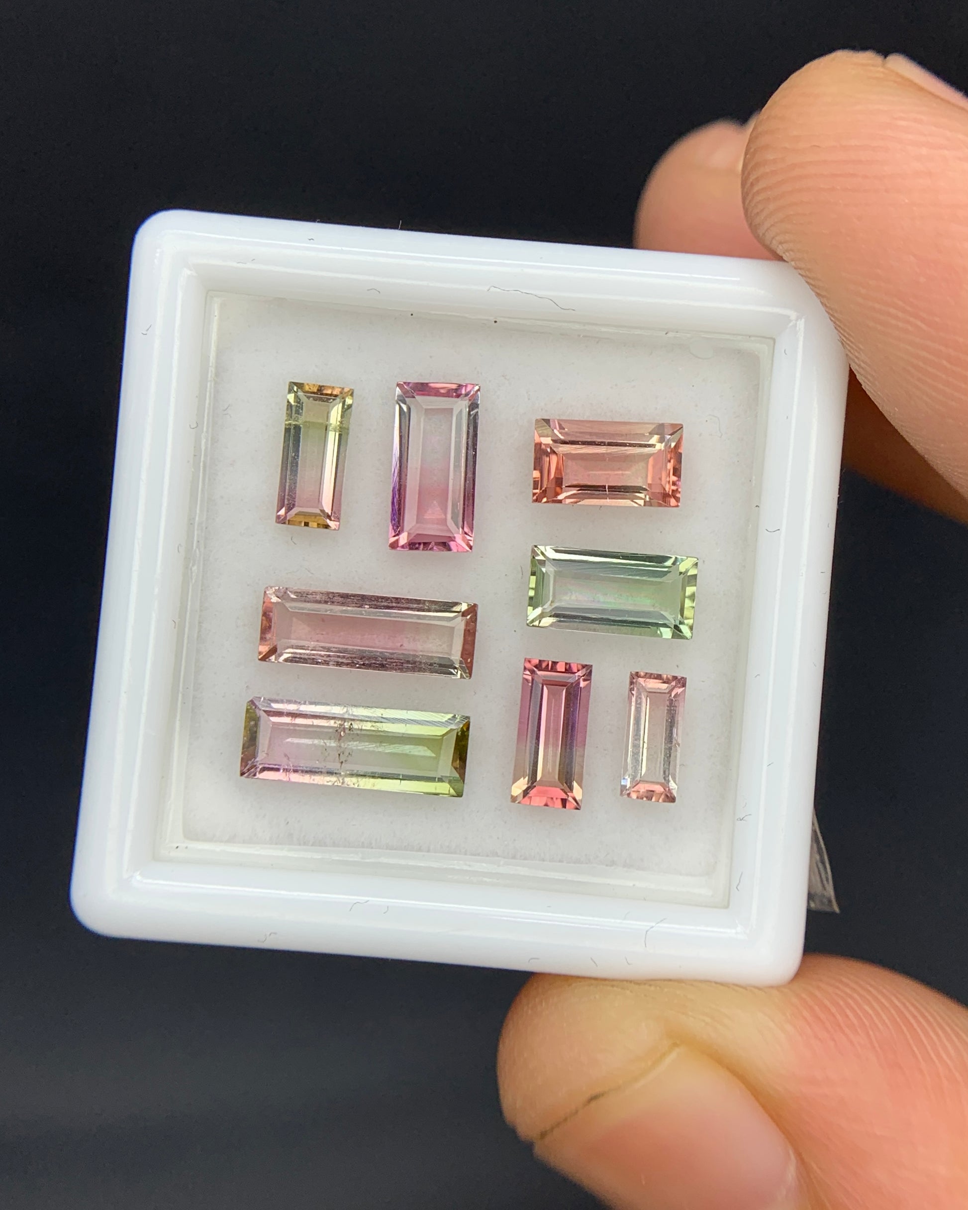 Natural Bi Color Tourmaline Lot 3.48 Carat Mix Size Baguette Shape Faceted Gemstone 8 Piece Lot 